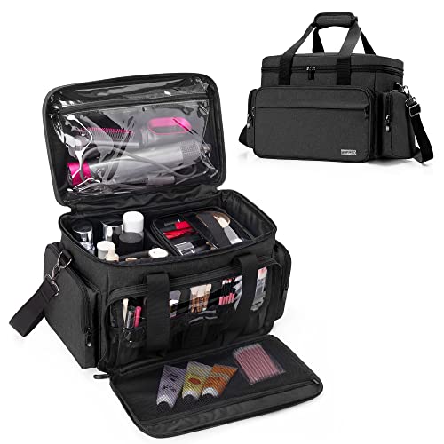 BAFASO Large Makeup Bag with 2 Removable Pouches and Detachable Dividers, Multifunctional Cosmetic Bag to Keep Makeup and Hair Supplies (Patent Pending), Black - color: Black