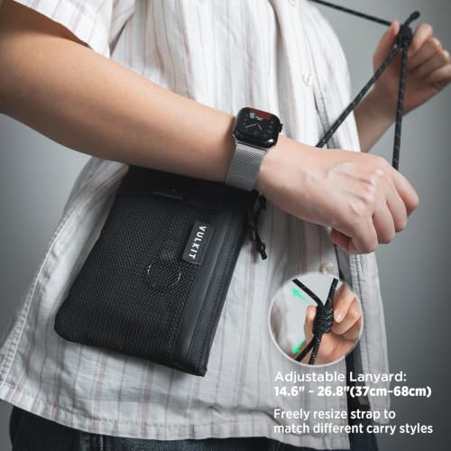 VULKIT RFID Blocking Travel Wallet for Men Women, Water Resistant Passport & Phone Holder with Detachable Lanyard and Key Ring, Lightweight Zipper Travel Wallet - color: Black