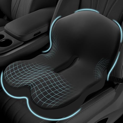 Memory Foam Seat Cushion for Sciatica & Back Pain Relief - Ergonomic Chair Pad with Adjustable Strap & Supportive Comfort Cover, Non-Slip for Car, Truck, Office Chair -Black - color: Black