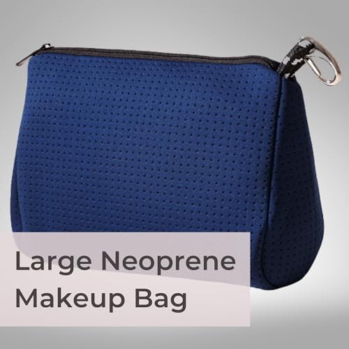 POPUPS Large Makeup Bag with Zipper, Deep Blue - Waterproof Neoprene Cosmetic Bag 7.7 x 10.75 x 5 inches - color: Basic Deep Blue