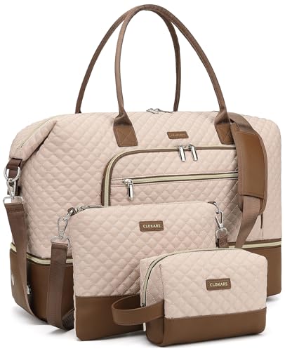 Weekender Bags for Women Travel, Under Seat Carry On Bags for Airplanes Overnight Bag with Shoe Compartment Luggage Sleeve, Foldie Travel Tote Bag Hospital Bag, Travel Gifts, Nude Brown - color: Nude Brown, size: Medium