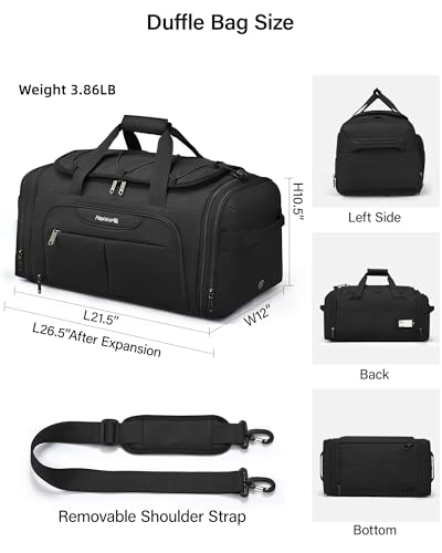 Hanke Expandable Carry On Luggage Bag,3 in 1 Duffle Bag for Travel,45L-55L Weekender Overnight Bag with 15.6" Compartment for Women & Men (Black) - color: Black