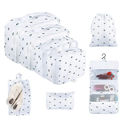 Packing Cubes, 8 Pcs Travel Packing Organizers for Suitcases, Large Capacity Travel Luggage Organizers Set includes 8 Storage Bags for Women or Men (Cactus) - color: Cactus