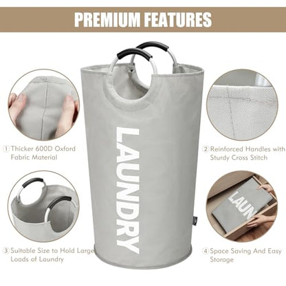 DOKEHOM 90L Large Laundry Basket, Collapsible Laundry Bag, Freestanding Tall Clothes Hamper, Foldable Washing Bin (Grey) - color: Light Grey, size: 90L