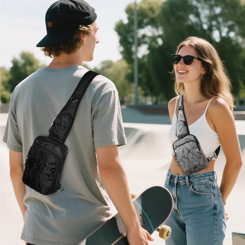 BROADREAM Sling Bag, Crossbody Bag with Anti-Theft Lock Zipper, RFID Blocking & Water Resistant for Travel Work Sport - color: Camouflage Black