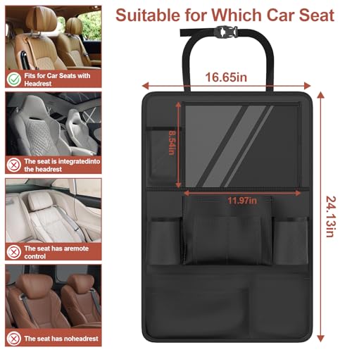 Backseat car Organizer with Touch Screen,2PACK of car organizer Kick Mats Back Seat Protector with 10pcs Storage Pockets,Car Seat Back Organizers Storage for Kids road trip essentials - style: 2PACK-Black