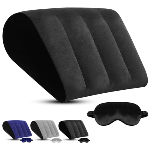 Inflatable Wedge Pillow for Sleeping and Travel - Multi-Purpose Support for Back, Legs, and Knees - Portable Triangle Cushion for Bed, Sofa, or Office - Includes Complimentary Silk Eye Mask(Black) - color: Black
