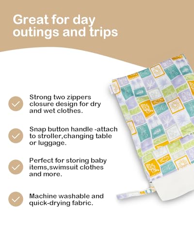 ALVA ALVABABY 2pcs Cloth Diaper Wet Dry Bags Waterproof Reusable with Two Zippered Pockets Travel Beach Pool Daycare Soiled Baby Items Yoga Gym Bag for Swimsuits or Wet Clothes 2LM21 - color: Colorful checkered shells and coconut trees