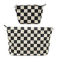 2 Pcs Checkered Makeup Bag Set Corduroy Cosmetic Pouch for Women Large & Small Cute Preppy Aesthetic Black And White Travel Toiletry Pouch Organizer for Purse Skincare Brushes - style: Checkered Black Corduroy