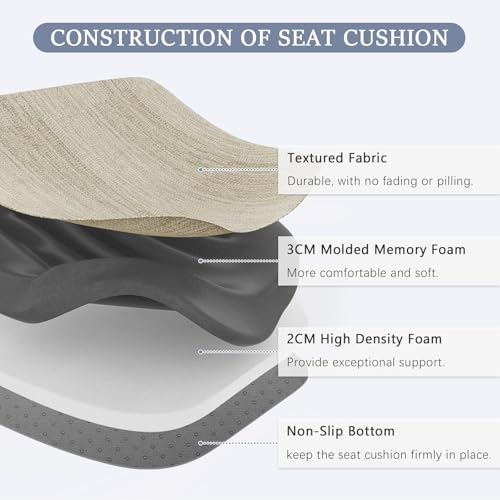 baibu Kitchen Chair Cushions Set of 6, Dual-Layer Patented Design Memory Foam Dining Chair Pads with Ties and Washable Cover, 6 Pack, 17" x 16" x 2", Beige - color: Beige, size: 6 Count (Pack of 1)