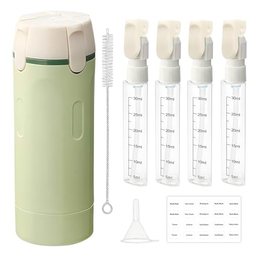 4 in 1 Travel Dispenser Bottles Refillable,Travel Shampoo and Conditioner Bottles，No Spill Space Saving Compact,for Vacation Business Trip - color: green