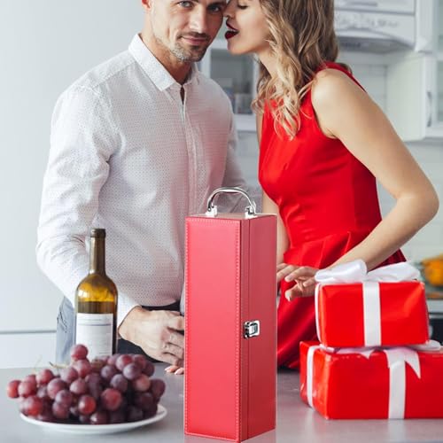 Bottle Wine Carrier, Leather Wine Gift Boxes, Gifts for Wedding, Anniversary, Travel, Party, Storage Box for Home Bar Collection With 4pcs Accessories Set (Red)
