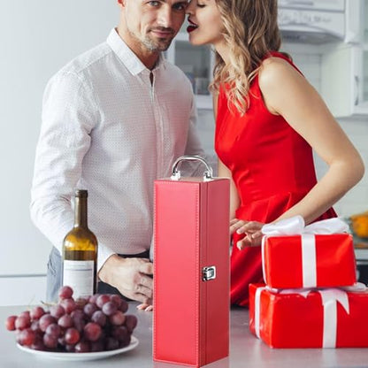 Bottle Wine Carrier, Leather Wine Gift Boxes, Gifts for Wedding, Anniversary, Travel, Party, Storage Box for Home Bar Collection With 4pcs Accessories Set (Red)