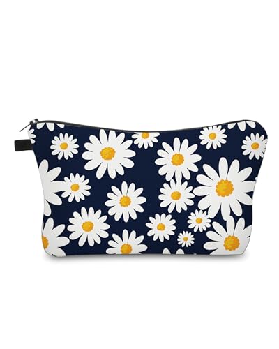 Cute Travel Makeup Bag Cosmetic Bag Small Pouch Gift for Women (Daisy Dark Blue) - color: Daisy Dark Blue