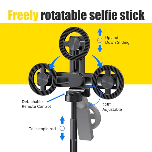 4-in-1 Magnetic Selfie Stick Tripod – 360° Rotation, Bluetooth Remote, Compact Travel Vlog Phone Holder for iPhone - color: Yellow / T20-C
