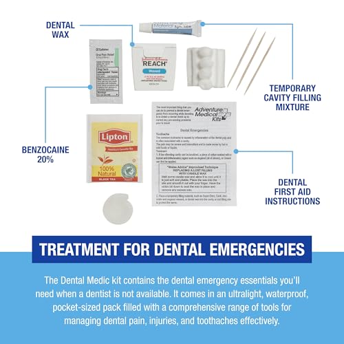 Adventure Medical Kits Dental Medic Kit - Travel Dental Kit for Emergency Tooth Care - Includes Orasol Gel, Tural Tea, Temporary Cavity Filling & More