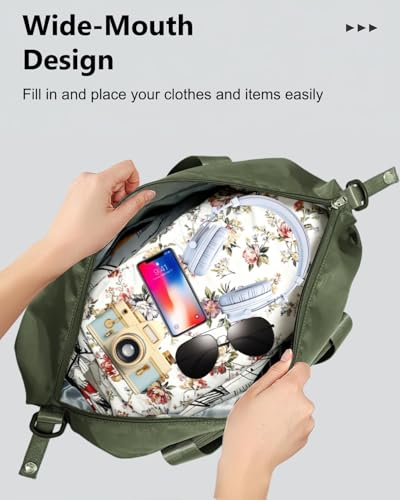 Foldable Travel Duffel Bag for Women, 40L Expandable Carry on Bag Personal Item Flight Approved, Lightweight Water Resistant Overnight Weekender Bag with Wet Pocket for Gym Travel, Olive Green - color: Olive green