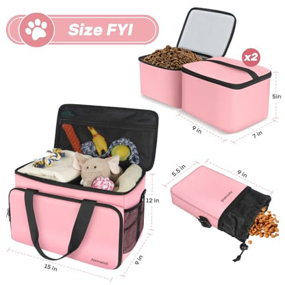 6 Set Dog Travel Bag, Large Pet Supplies for Dogs, Includes 2 Collapsible Dog Bowls, 2 Food Containers, 1 Treat Pouch with Pet Travel Bag, Pink - color: Pink