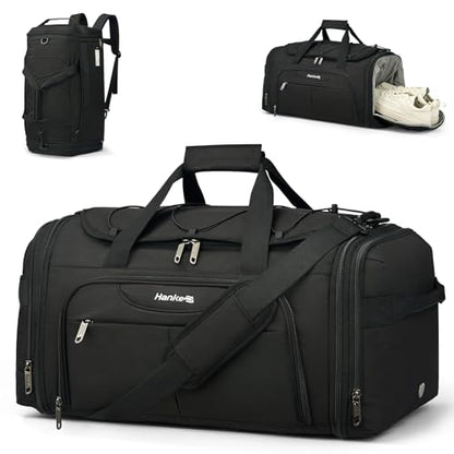 Hanke Expandable Carry On Luggage Bag,3 in 1 Duffle Bag for Travel,45L-55L Weekender Overnight Bag with 15.6" Compartment for Women & Men (Black) - color: Black