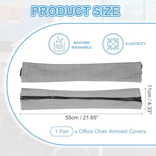 PATIKIL 22x4.3 in Office Chair Armrest Covers, 1 Pair Office Chair Arm Covers Long Computer Chairs Arm Rest Cover with Zipper Removable Rest Slipcover Hand Rest Protector, Light Gray - color: Light Gray, size: 22"