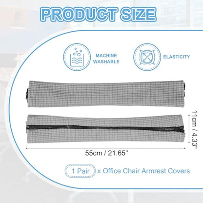 PATIKIL 22x4.3 in Office Chair Armrest Covers, 1 Pair Office Chair Arm Covers Long Computer Chairs Arm Rest Cover with Zipper Removable Rest Slipcover Hand Rest Protector, Light Gray - color: Light Gray, size: 22"