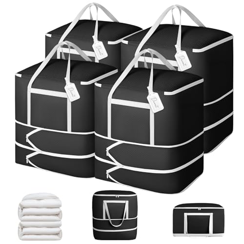 Comforter Storage Bag - 120L Bedding Storage Bags for Moving Closet, Washable Blanket Storage Bag, Ultra Space Saving Self Compression Organizer, 4-Pack, Black - color: Black, size: 4 Pack - 3 Layer
