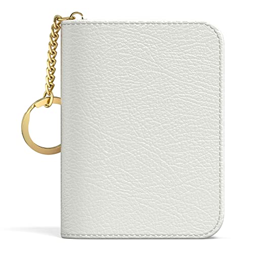 Aiawoxc Credit Card Holder for Women, Small RFID Wallet Slim Leather Business Card Organizer Case with Zipper and Keychain, White - color: A-White, size: Keychain