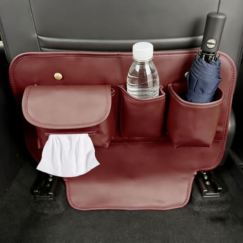 Leather Car Seat Back Organizer, Waterproof Car Seat Kick Mat with Cup Holder, Multifunctional Backseat Storage Bag, Universal Auto Travel Seats Protector Accessories for SUV Truck (Red) - color: Red