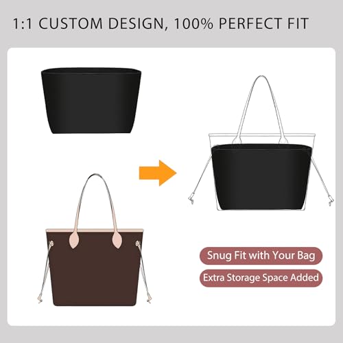 Soft Nylon Purse Organizer Insert for Lv Neverfull MM Tote Bag, Waterproof Lightweight with Laptop Compartment Luxury Neverfull MM Organizer, Tote Handbags Divider Shaper with Cup Holder Insert,Black - color: Black