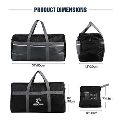 REDCAMP Foldable Travel Bag, Large Sports Bag, 75L/96L/100L, Lightweight Waterproof Tote Bag - color: Black 96L