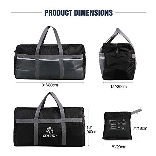 REDCAMP Foldable Travel Bag, Large Sports Bag, 75L/96L/100L, Lightweight Waterproof Tote Bag - color: Black 96L