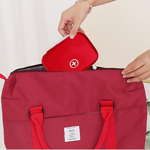 Portable Empty First Aid Bag, Mini Travel Medicine Pouch Double Zippers Handy Pills Pocket for Travel Home, Red - color: Red