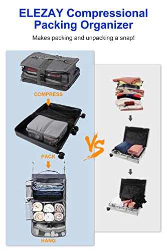 ELEZAY Hanging Packing Cubes Portable Closet 3-Shelf Travel Collapsible Compression Garment Organizer for Carry-on Luggage Suitcase Space Saver Bag X-Large_12*10 * 24 in, Gray - color: Grey, size: X-Large_12*10*24 IN