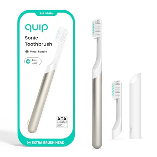 Quip Metal Sonic Electric Toothbrush for Adults - Time Travel & Soft Bristles with Travel Case & Replacement Brush Head - 3 Month Battery Life, Moonlight Champagne - color: Moonlight Champagne