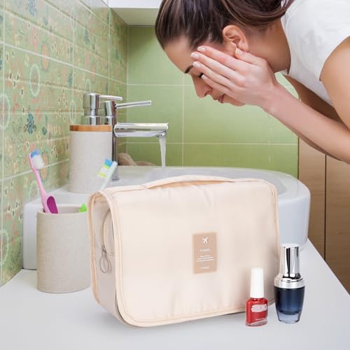 Hanging Toiletry Bag for Women, Travel Size Toiletries bags with Hook, Travel Makeup Bag for Cosmetic Storage Organizer Beige - color: Beige