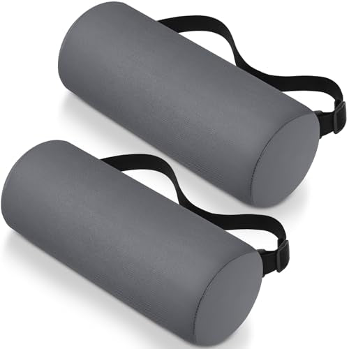 Wenqik 2 Pcs Lumbar Roll Support Pillow Low Back Lumbar Support Office Seat Cushion with Adjustable Strap and Washable Cover for Travel Gaming Chair Car Seat Pain Relief(Grey) - color: Grey