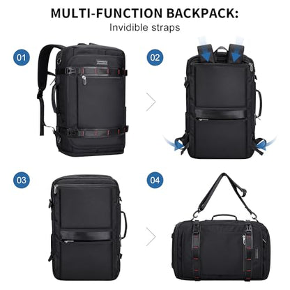 WITZMAN Travel Backpack for Men 35L Carry-on Laptop Backpack Luggage Fit 16 inch TSA Friendly Flight Approved with Shoe Compartment for Airplanes（B718 Black） - color: Black