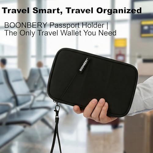Travel Passport Holder, Water Resistant Travel Document Organizer for Family, Portable Passport Case with Wrist Strap for Travel, Vacation, Business Trip