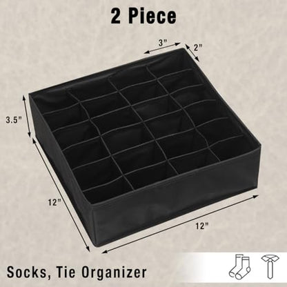 Simple Houseware 2 Pack Closet Sock Organizer, 24 Cell Drawer Divider, Black - color: Black, size: 2 Pack