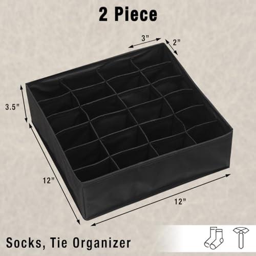 Simple Houseware 2 Pack Closet Sock Organizer, 24 Cell Drawer Divider, Black - color: Black, size: 2 Pack