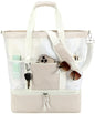 Bluboon Mesh Beach Tote Bag with Cooler Compartment Insulated Detachable Picnic Bag with Zipper and Pocket Pool Bag for Women - color: Sand White Vertical Stripe