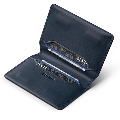 VULKIT Slim Minimalist Card Holder RFID Blocking Leather Credit Card Holder Front Pocket Wallet Magnetic Closure - color: Navy