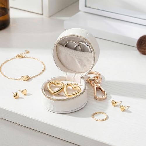 Portable Ring Holder Keychain, Mini Sports Jewelry Holder Box, Small Travel Ring Earring Stud Necklace Storage Case (White) - color: White
