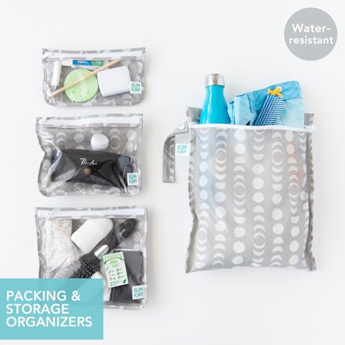 Bumkins - Waterproof Wet Bag & Clear Travel Bags - For Beach, Baby, Travel, Swim Suit, Cloth Diapers, Pump Parts, Pool, Gym, Toiletries - Reusable & Easy to Clean - Lunar Gray - 4 Pack - color: A7 Lunar Gray-4