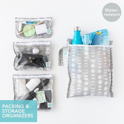 Bumkins - Waterproof Wet Bag & Clear Travel Bags - For Beach, Baby, Travel, Swim Suit, Cloth Diapers, Pump Parts, Pool, Gym, Toiletries - Reusable & Easy to Clean - Lunar Gray - 4 Pack - color: A7 Lunar Gray-4