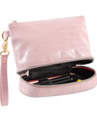 Travel Kit with Combination Lock, Airtight Zipper Metal Tray & UV Block Glass Jar, Durable PU Leather Foldable, Perfect Holidays Gifts for Her (Pink)
