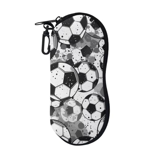 AFPANQZ Glasses Case with Carabiner Hanging Portable Neoprene Zipper Sunglasses Case Soft Lightweight - color: Black White Football