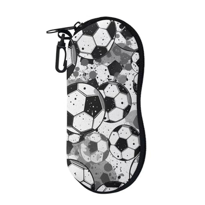 AFPANQZ Glasses Case with Carabiner Hanging Portable Neoprene Zipper Sunglasses Case Soft Lightweight - color: Black White Football