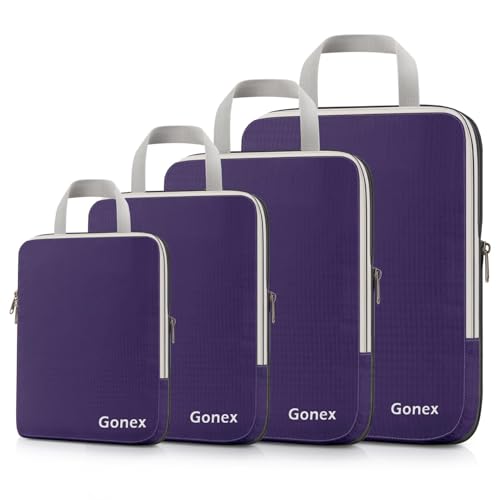 Gonex Compression Packing Cubes, 4pcs Expandable Storage Travel Luggage Bags Organizers (Purple) - color: 4-Purple, size: 4 Set