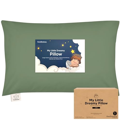 KeaBabies Organic Toddler Pillow with Pillowcase, Jumbo 14X20 - Soft Cotton Toddler Pillows for Sleeping - Machine Washable - Perfect for Travel, Toddler Bed Set (Jungle Green) - color: Jungle Green